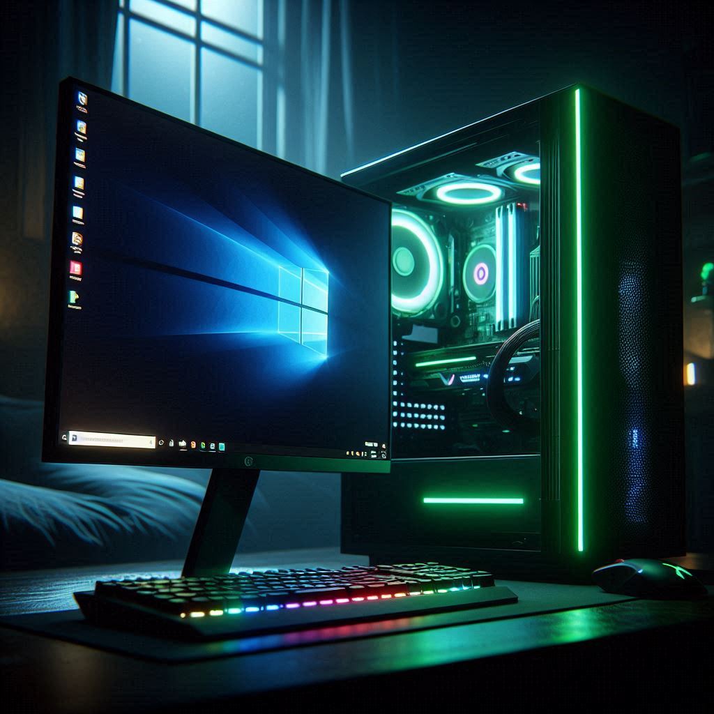 새벽 3시에 홀로 밝게 켜진 모니터와 RGB LED가 빛나는 데스크탑 컴퓨터